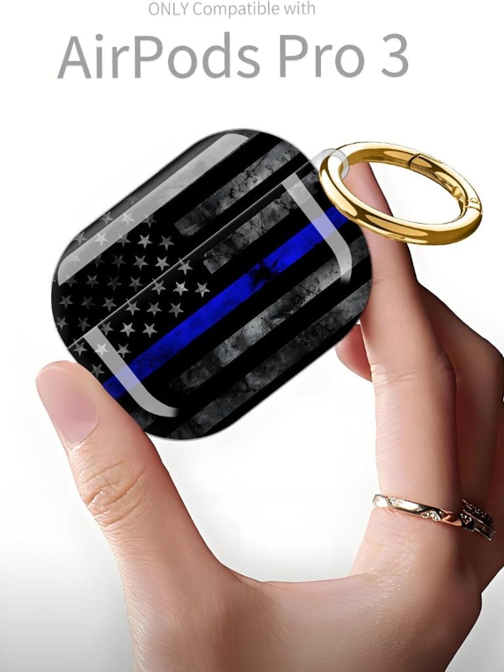 Blue Line American Flag AirPod Pro 3rd Gen. Case Protective Cover with Keychain